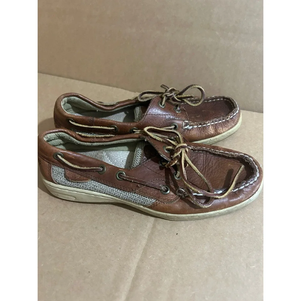Sperry Top-Sider Womens 5.5M Brown Leather Mesh Boat Shoes Loafers
